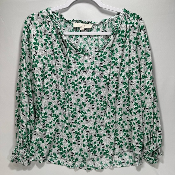 LOFT Tops - Ann Taylor Loft Women's XS Clover Long Sleeve Ruffle Blouse Top Shirt Soft Cute